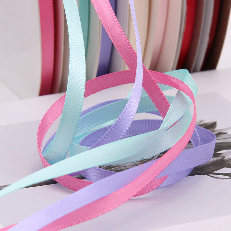 Cinta de poliéster de 7 mm de un solo lado en existencia del fabricante para decoración de envoltura de regalos, cinta colorida, cinta hecha a mano, cinta de poliéster