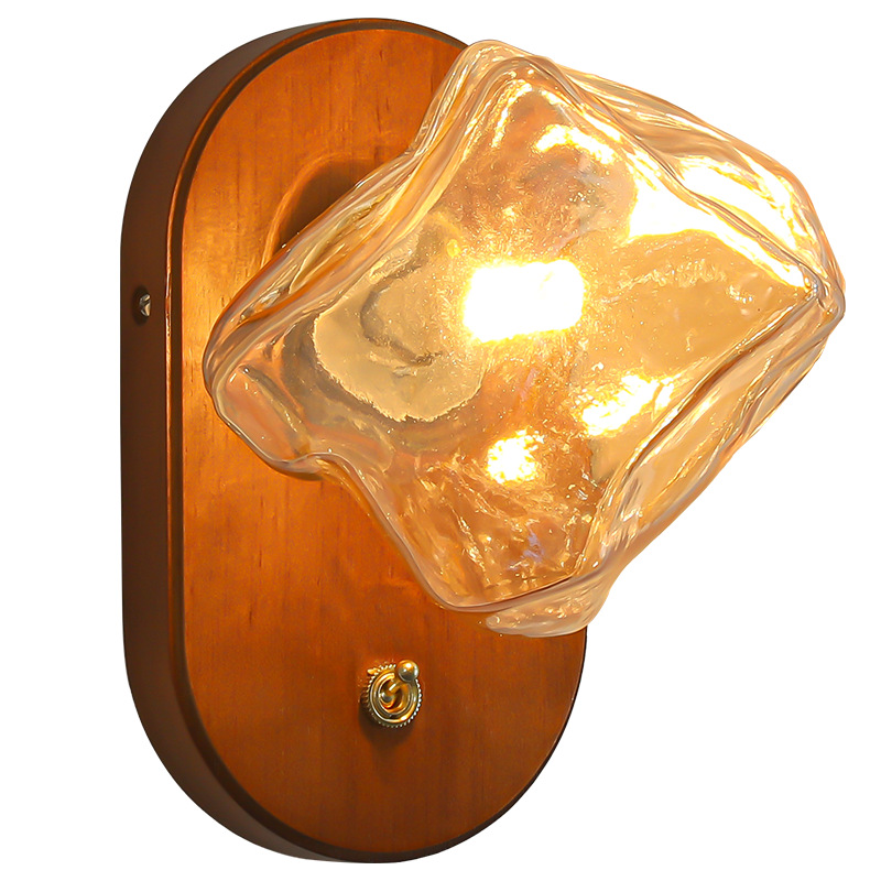 Lámpara de pared para dormitorio, estilo americano vintage color nogal, para pared de fondo de sala de estar, diseño de cubo de hielo estilo mediados de siglo, accesorio de iluminación Zhongshan L335.