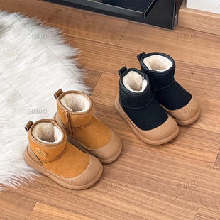 {22-31 size} children's snow boots girls fleece-lined padded cotton boots Korean winter boys' short boots soft bottom
