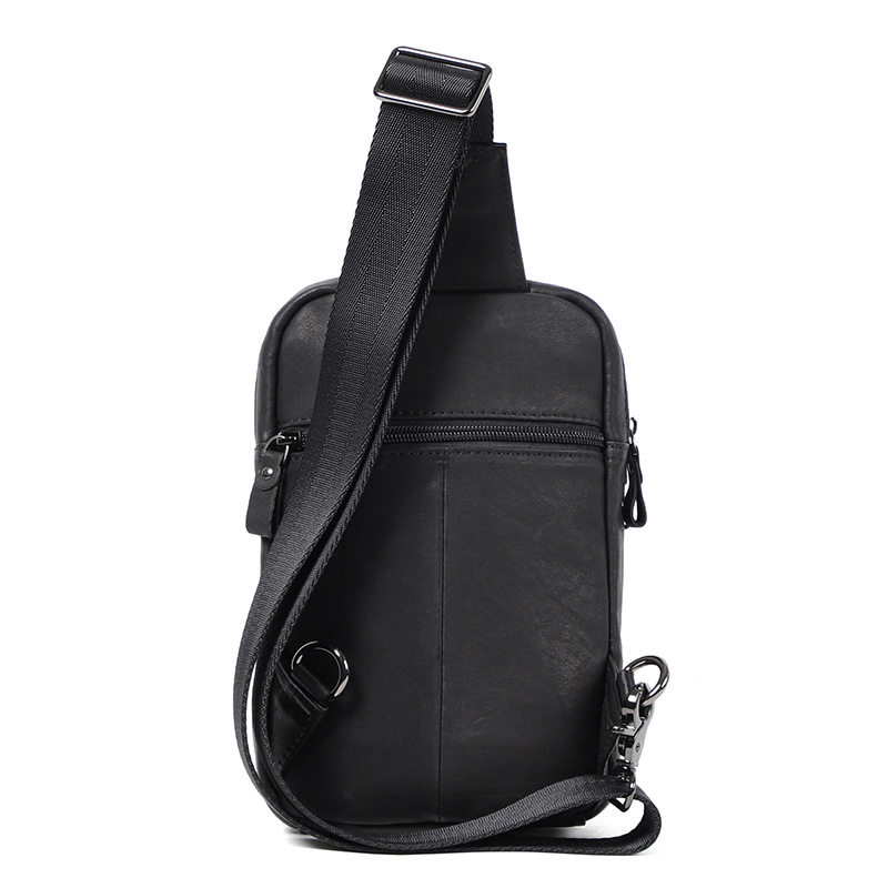 Túi đeo chéo trước ngực nam da bò thật 15×7×25 cm chống trộm — Màu đen