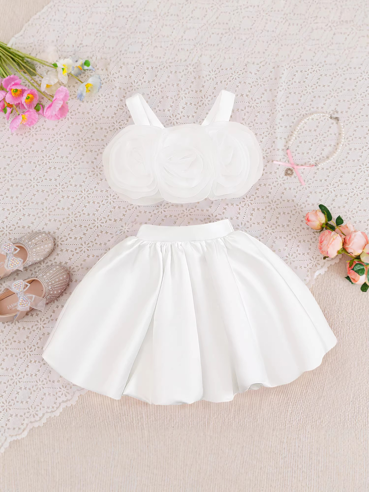 2026 vestidos de niñas dos piezas con flores estereoscópicas floral floreciente vestido de noche de primavera vestido de princesa