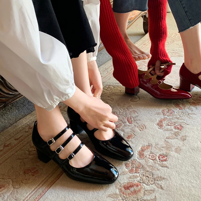 Cowhide Version Advanced Mary Jane Women's Multifunctional OL Commuting Thick Bottom Patent Leather French Single Shoes_voghion.com