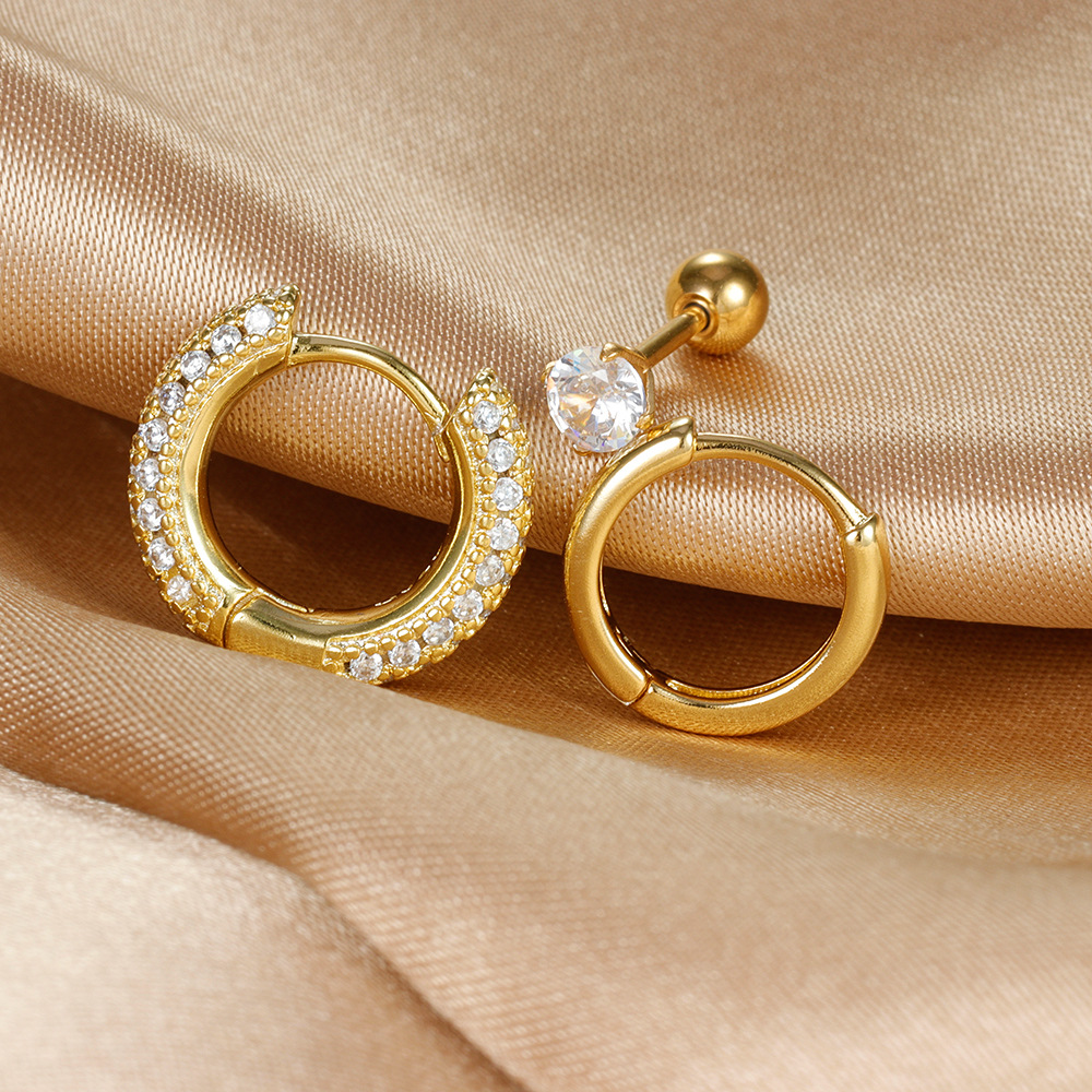 10g Weight Copper Ear Needle Material Zircon Inlay Material Hoop Earrings, Ear Studs Classification 1 Set Quantity Daily Occasion Copper Material Geometric Pattern Women's Gender Plating Design IG Style Style 1 Set IG Style Geometric Plating Copper Zircon Hoop Earrings Ear Studs 2