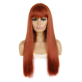 长直发假发头套橘红色动漫头套直发碎发刘海假发头套假发女长直发