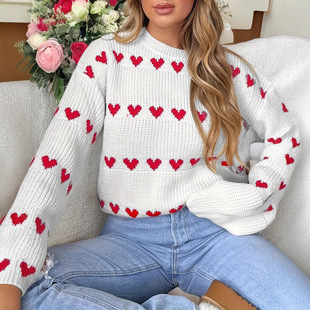 2025 European and American Cross-Border Autumn and Winter New Large Size Heart Fashion Casual Cute Style Knitwear Knitwear