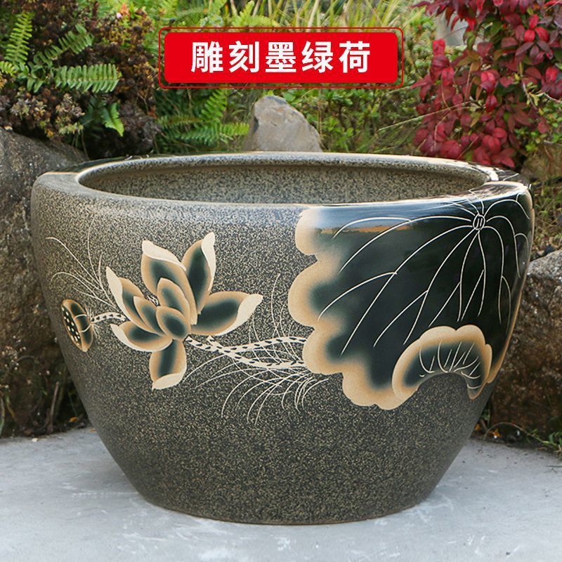 古法生态土陶瓷养金鱼缸荷花睡莲池老旧式阳台室户外庭院大号水缸|undefined