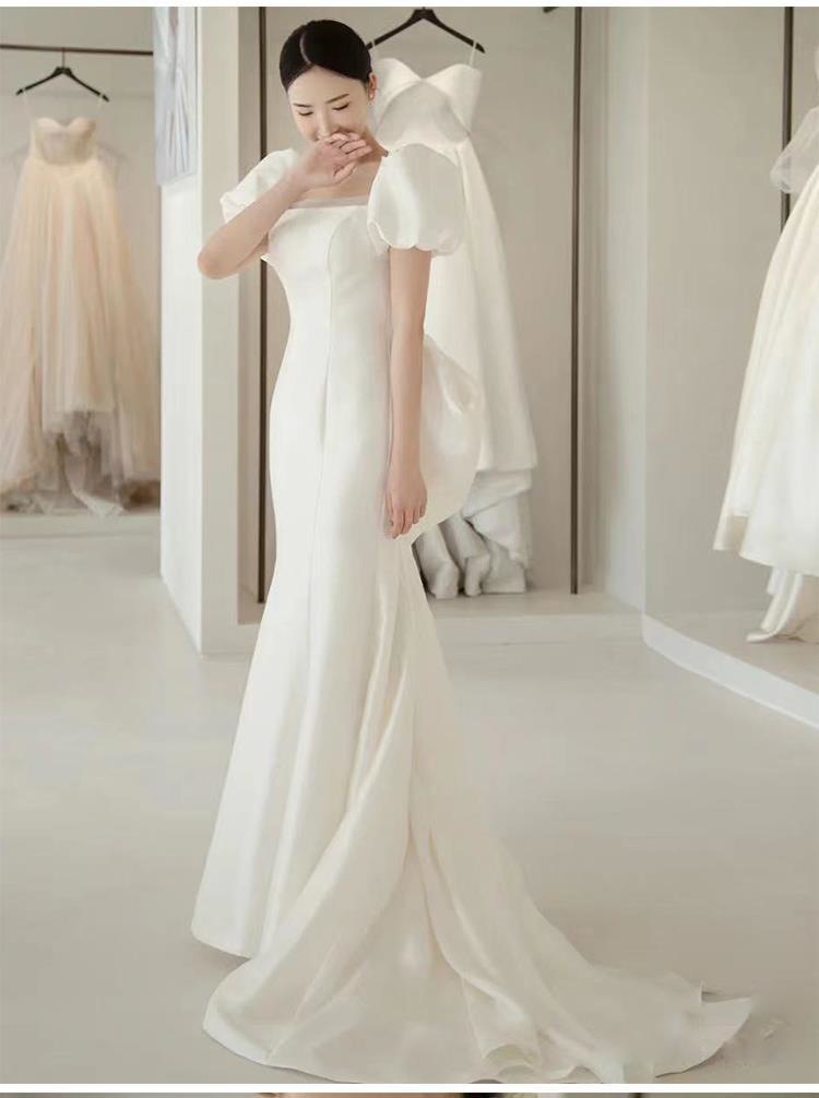 Slim Fit Satin Wedding Dress New Style Court Court Style Bridal Travel Photography Simple Evening Gown With Train For Light Wedding_ecoleips.com