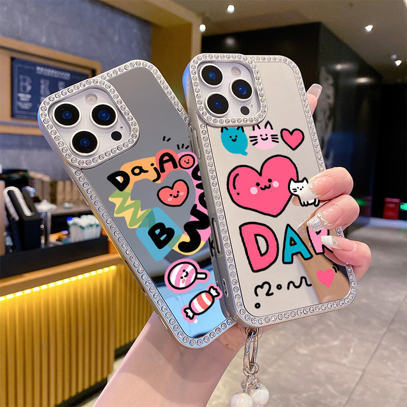 iPhone16promaxに適したフラッシュダイヤモンド電気メッキミラー フラッシュダイヤモンド携帯電話ケース Apple 15 シンプルレター保護カバー|undefined