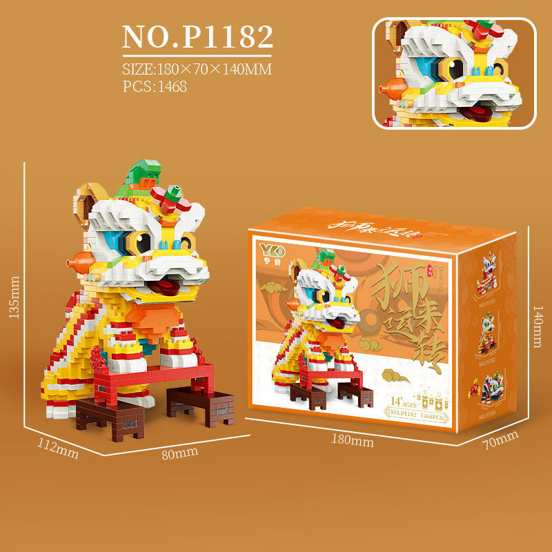 Juguetes de estilo chino Yugao: Dragón auspicioso en el Palacio del Cielo, bloques de construcción educativos para niños, regalo de Año Nuevo.
