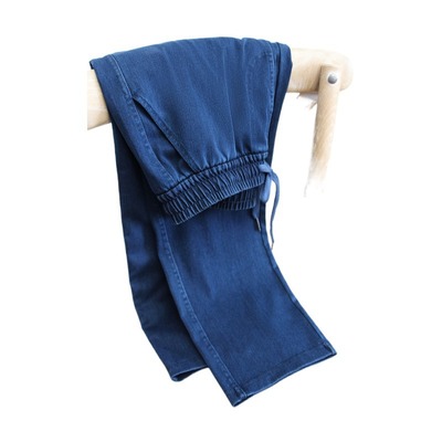 弹力牛仔裤女2022秋季新款松紧高腰女抽绳宽松大码哈伦休闲牛仔裤|ru