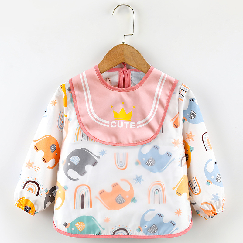 Abrigo para niños primavera y otoño impermeable de manga larga anti-vestirse bebé comiendo ropa delantal niños babero ropa protectora con babero