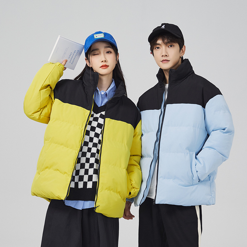 Ropa de algodón acolchada de marca de moda 2023 Invierno nuevo cardigan collar de pie cálido a prueba de viento ropa de pan suelto ropa de pareja ropa acolchada de algodón de todo fósforo