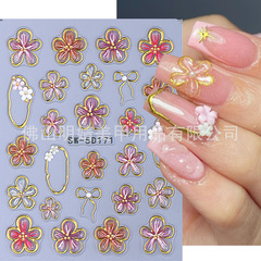 立体レリーフ金辺花シール越境新作ins風春夏氷花芙蓉花ゼリーネイルシール