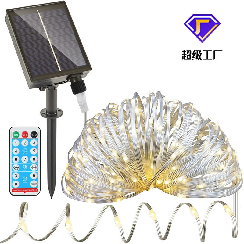 Amazon 200 Light 8 Mode Dark Green Line Solar Leather Line Light Remote Control Fairy Light String Holiday Light Outdoor Decoration