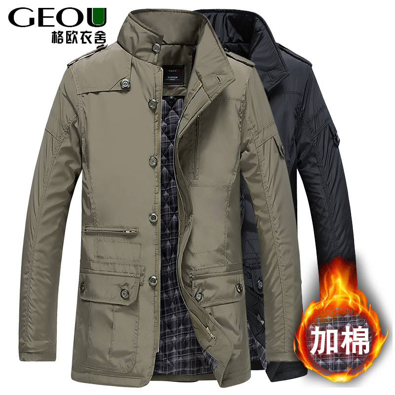 Men's jacket with stand-up collar and cotton thick slim-fit jacket