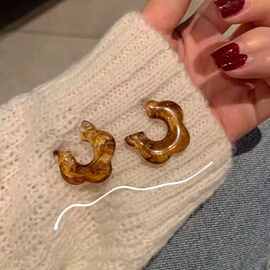 秋冬美拉德复古琥珀花朵耳环新款潮秋冬森系韩国网红简约冷淡风耳