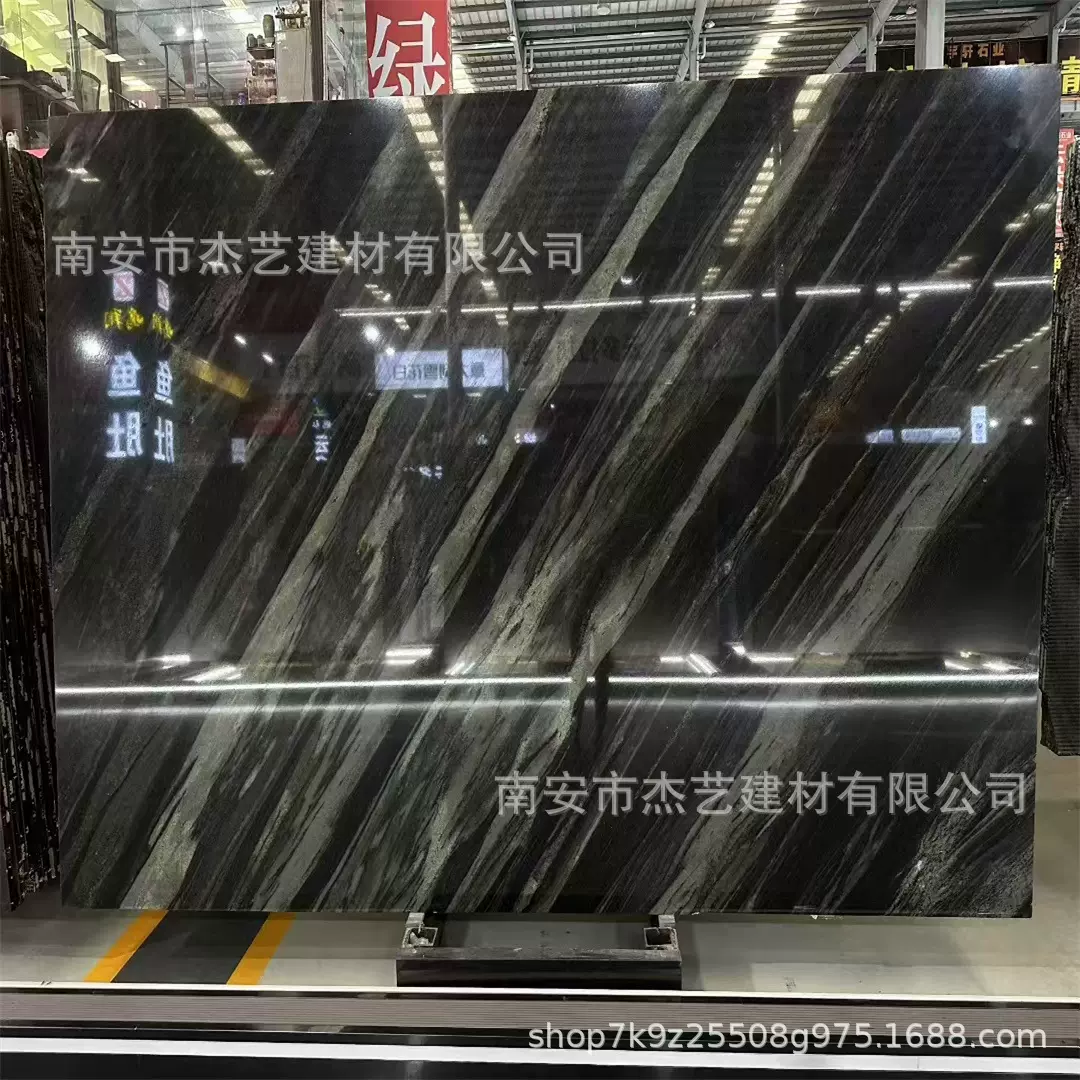 银河绿色天然大理石 酒店石材背景墙面地面地砖 奢石餐桌茶几定制