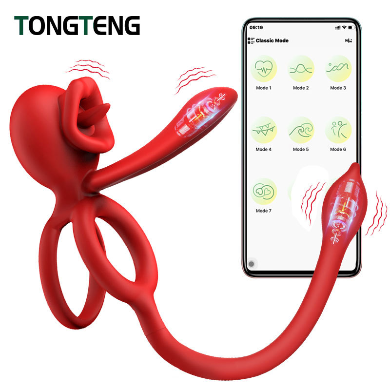 Rose APP bloqueo fino anillo de vibración de 9 frecuencias para hombres, dispositivo de masturbación impermeable silencioso, anillo de silicona de bloqueo fino, productos sexuales para adultos