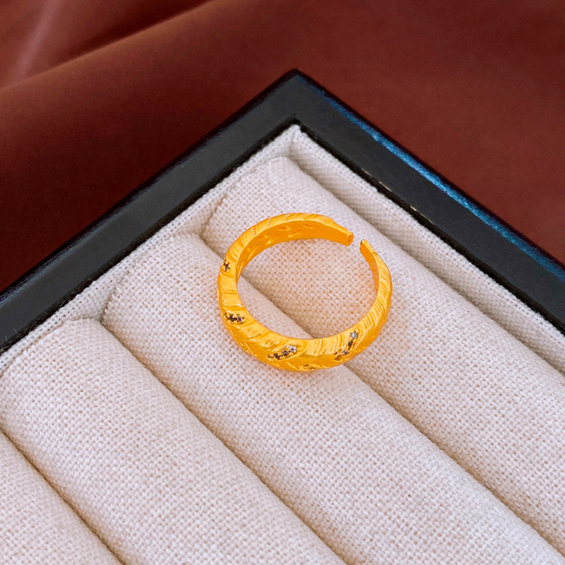 Anillo de apertura de espiga de circonio de vintage medieval anillo de todo fósforo de nicho femenino joyería de alta gama de lujo ligero retro