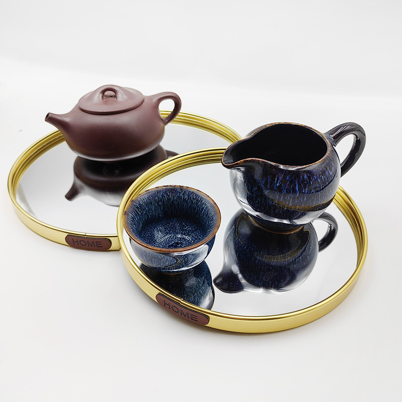 Nueva bandeja redonda de metal espejo simple dormitorio de niñas placa de exhibición de cosméticos decoración de pose placa de trapeador