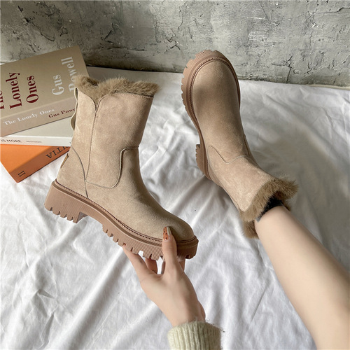 Large size thickened warm snow boots for women  winter new boots women's British style cotton shoes women's zipper plus velvet cotton boots