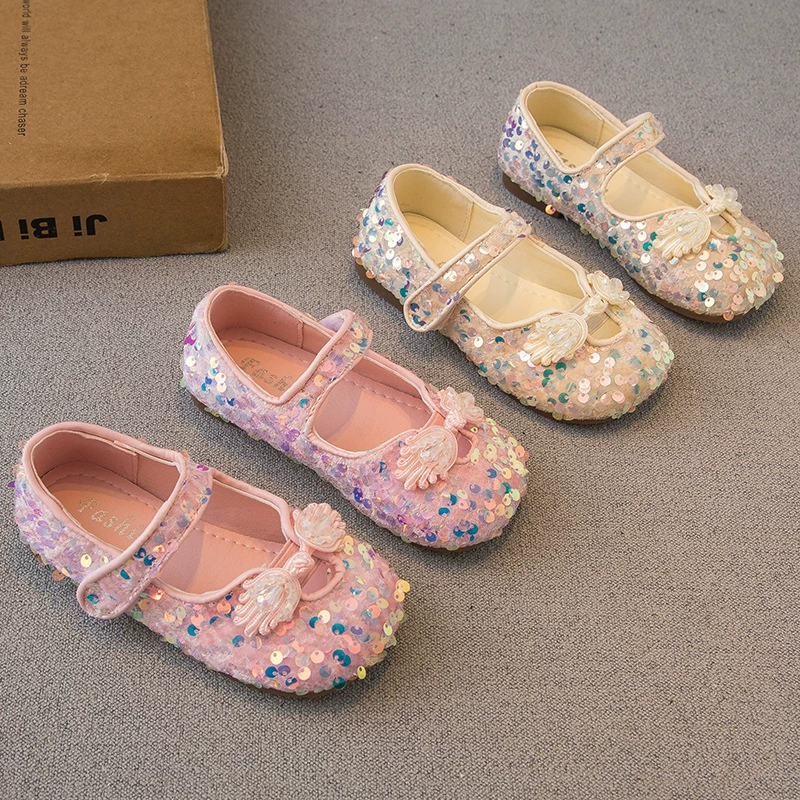 Одиночная обувь для девочек 2025 новая весна и осень мода обувь принцессы с блестками Корейская версия девушки дикая обувь принцессы на мягкой подошве