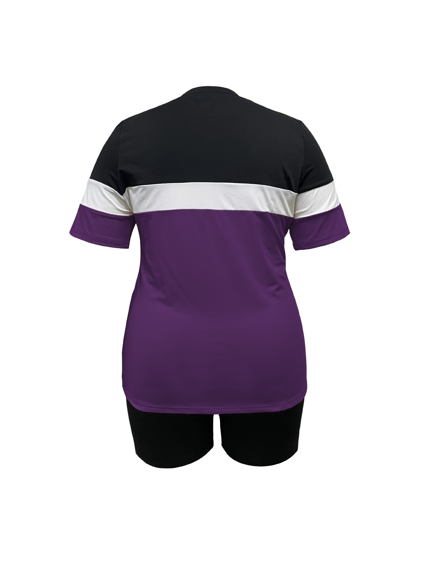Women's Summer Sportswear Set Fashionable Color Block Crew Neck Short Sleeve T-Shirt Drawstring Shorts 2 Piece Outfit_ecoleips.com