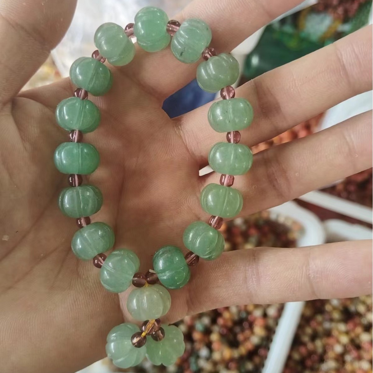 황금 비단 옥 호박 구슬 녹색 대형