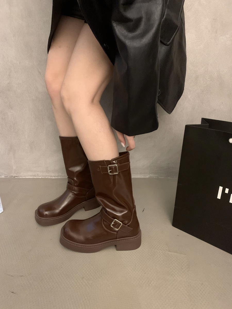 Women's Western Cowboy Ankle Boots Mid Thick Sole Knight Style_voghion.com