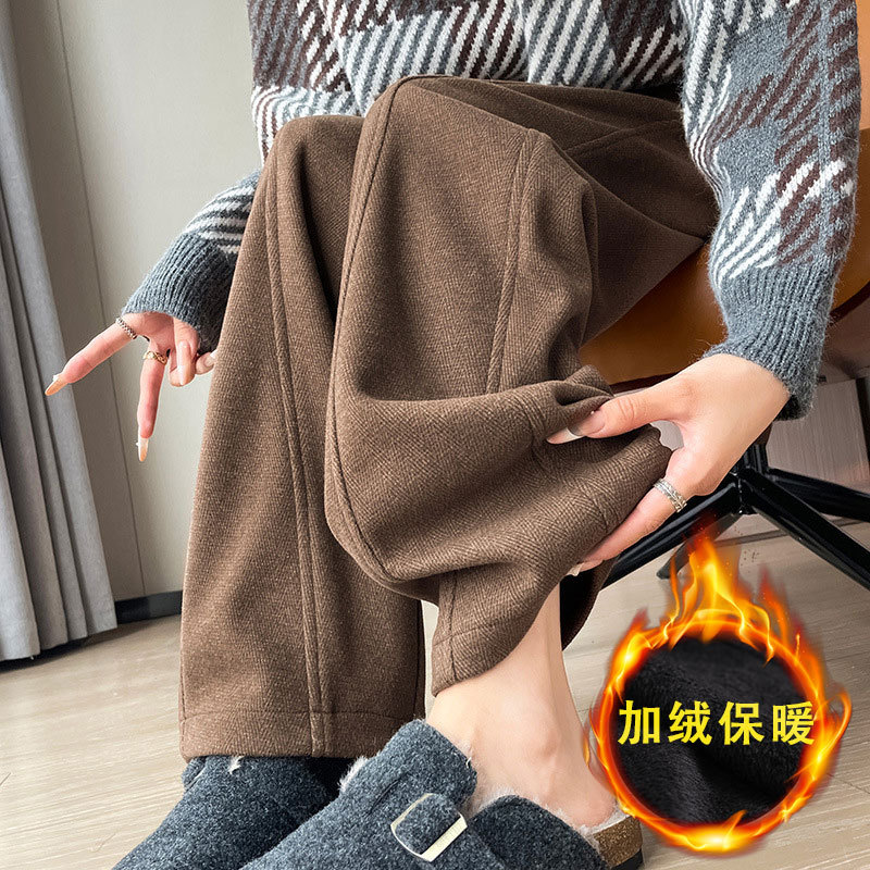 裤子女加绒羊毛醋酸复奥粒绒窄版休闲超柔香蕉裤直筒阔腿裤A2143