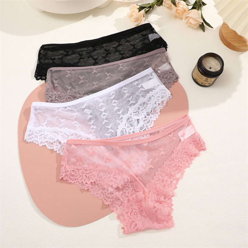 Cross-border foreign trade women's underwear butterfly mesh underwear lace Brazilian pants translucent sexy lace briefs