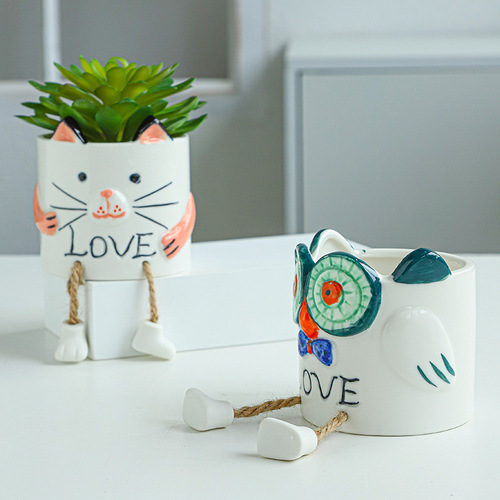 Nordic simulation succulent potted creative hanging doll ceramic flower pot cactus succulent indoor living room decoration