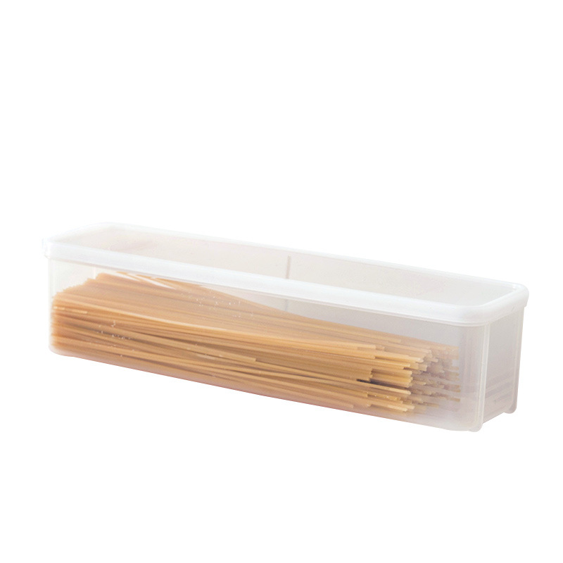Fideos de cocina refrigerador caja de almacenamiento de alimentos caja de plástico cuadrado sellado transparente alargado con tapa apilable