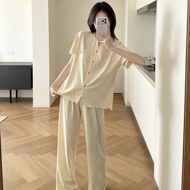 Internet Celebrity Style Pure Cotton Short-Sleeve Pajamas for Women, 2026 New Summer Thin Style, High-End and Beautiful Floral Home Wear
