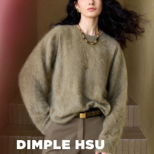 山羊绒拉毛保暖毛衣 轻奢小皮草圆领宽松羊绒衫女 秋冬新款打底衫