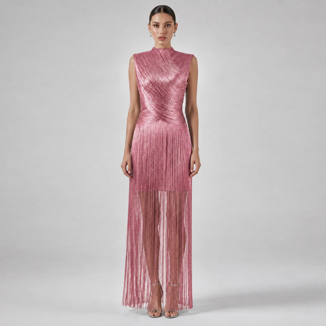 Silver Tassel Bandage Dress Slim Fit Short Evening Gown