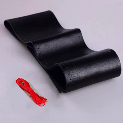 Wholesale Genuine Cowhide Hand-Stitched Steering: Steering wheel cover - edge-hole-black-leather-and-red-line-38cm