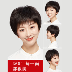 Wig for women short straight hair human hair wig cap short full head wig for ladies middle-aged and elderly mother style fluffy and natural