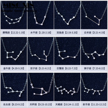 韩版s925纯银ins设计时尚镶钻十二星座吊坠守护项链短款锁骨链女