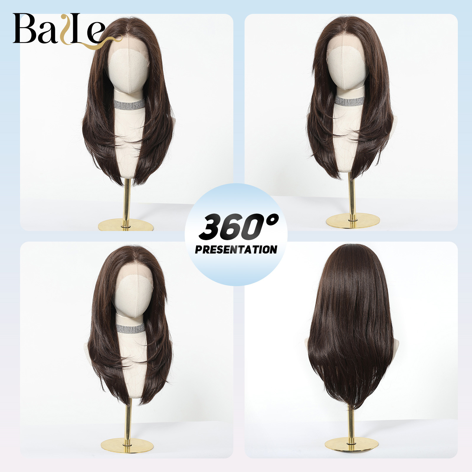 Peruca 13 * 6 gran área de encaje cubierta de cabeza marrón oscuro cabello largo medio cualquier costura exclusiva a través de la frontera