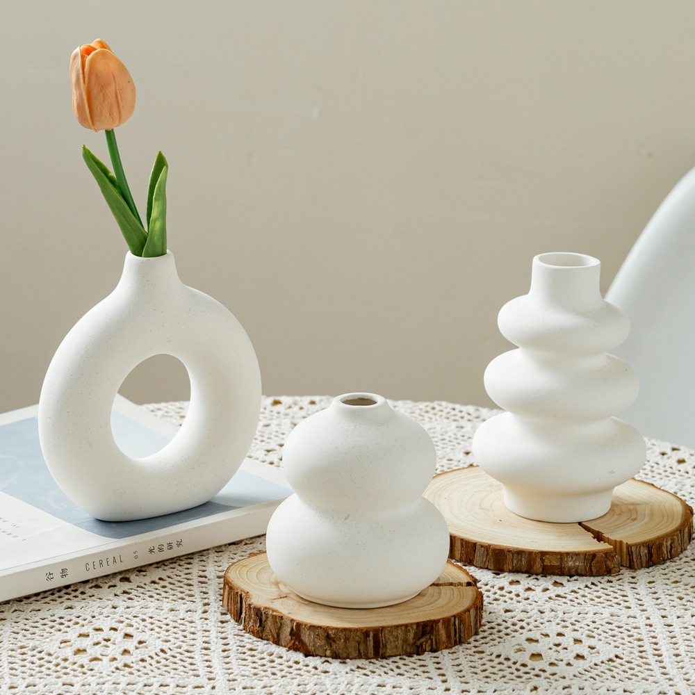 Jarrones Decorativos de Cerámica, Juego de 3 Piezas, Porcelana Blanca, Diseño Geométrico, para Decoración del Hogar