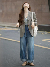 复古通勤廓形西装外套女春秋新款设计感休闲感气质简约小西装2025