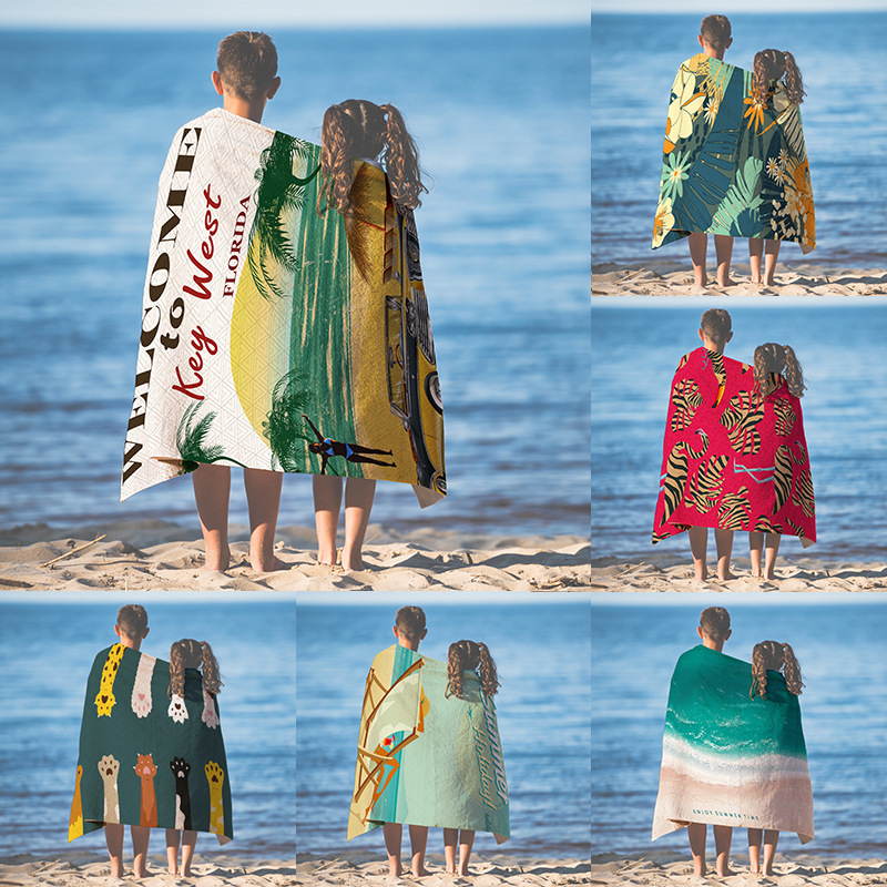 Exterior fashion brand ultra-fine fiber beach towel for adults, swimming quick-drying bath towel, thick and soft, absorbent, double-sided velvet towel