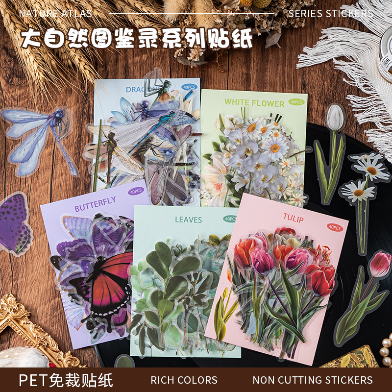 花卉植物动物贴纸包diy防水手账贴纸pet免裁装饰素材手帐贴纸贴画