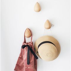 Nordic solid wood hook creative water drop wall hook wall wall wooden coat hook bedroom coat hook free of punching