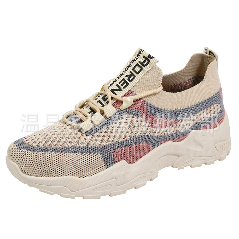 One-piece delivery spring and summer new flying woven daddy shoes thick bottom comfortable sneaker socks mouth running shoes women's shoes