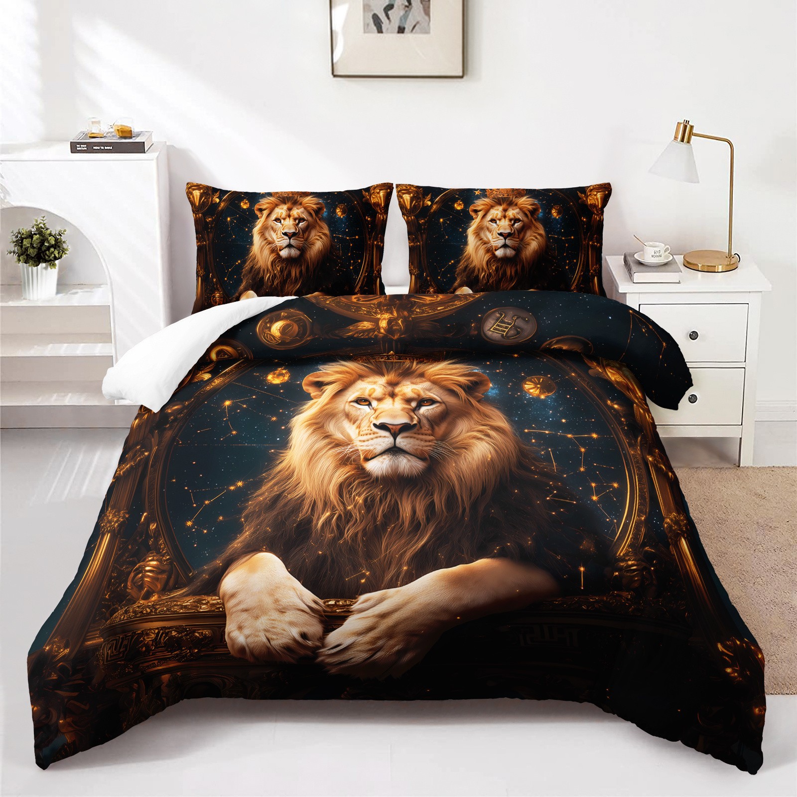 TEMU / JIT abrasión digital impresión cama colcha de cama pro-piel kit textil casero frío negro patrón de león fábrica fuente