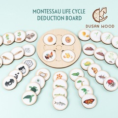 跨境2022蒙特梭利生命周期托盤木質啟蒙兒童玩具DIY益 智拼圖