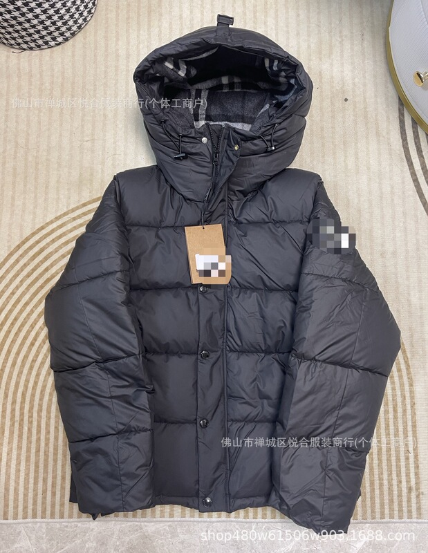 跨境欧洲站潮牌秋冬经典款可拆卸衣袖格纹连帽羽绒服加厚保暖外套|undefined