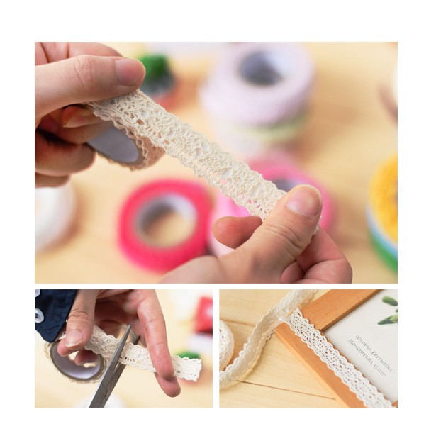 Venta caliente de la fábrica de tela de encaje de algodón hilo bilateral cinta foto marco de la foto de la pared de la joyería decoración DIY hecho a mano